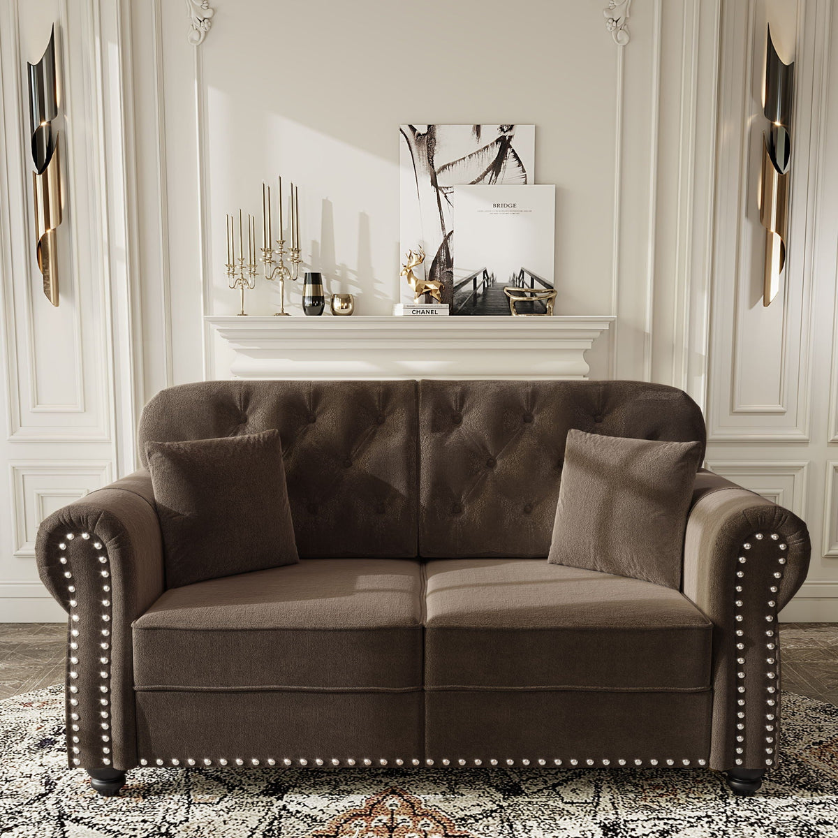 Plush Upholstered Chesterfield Sofa and Nailhead
