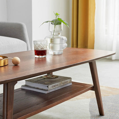 Low Oak Coffee Table With Solid Storage Shelf