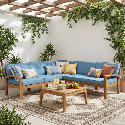 Outdoor Acacia Wood Sectional Sofa Set and Bench