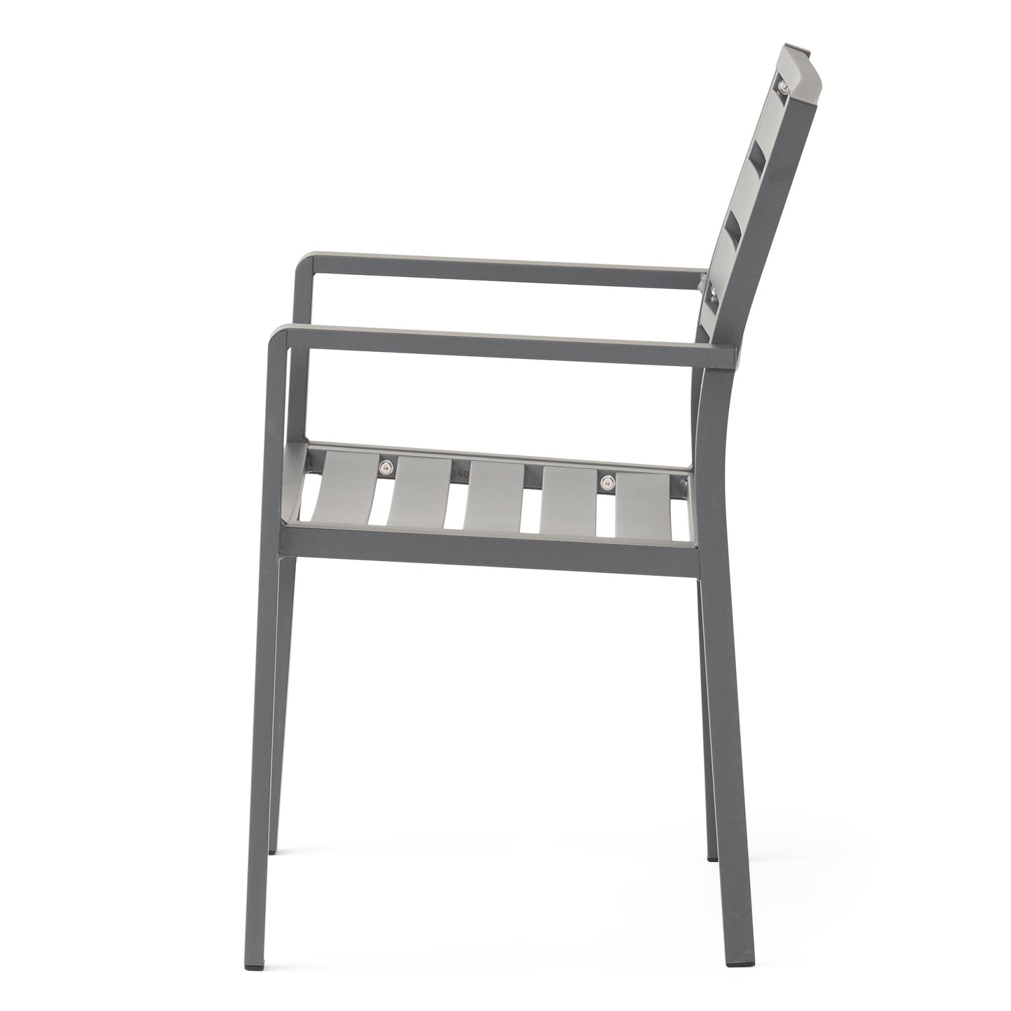 Outdoor Modern Aluminum Dining Chair set of 2, gun metal gray with slatted seat and back on Tampa Home & Garden Store