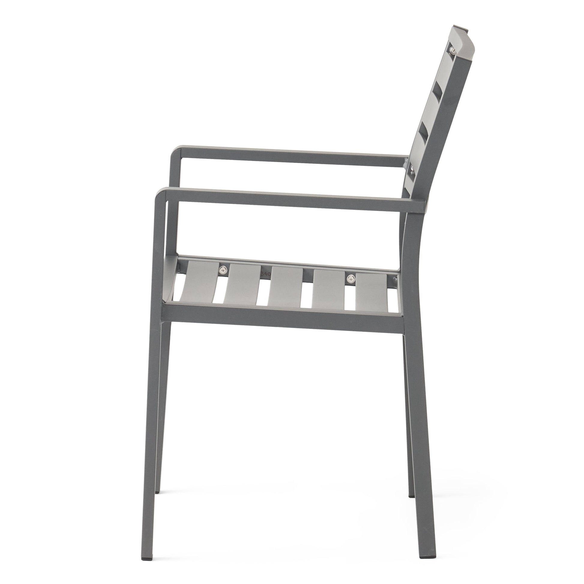 Outdoor Modern Aluminum Dining Chair set of 2, gun metal gray with slatted seat and back on Tampa Home & Garden Store