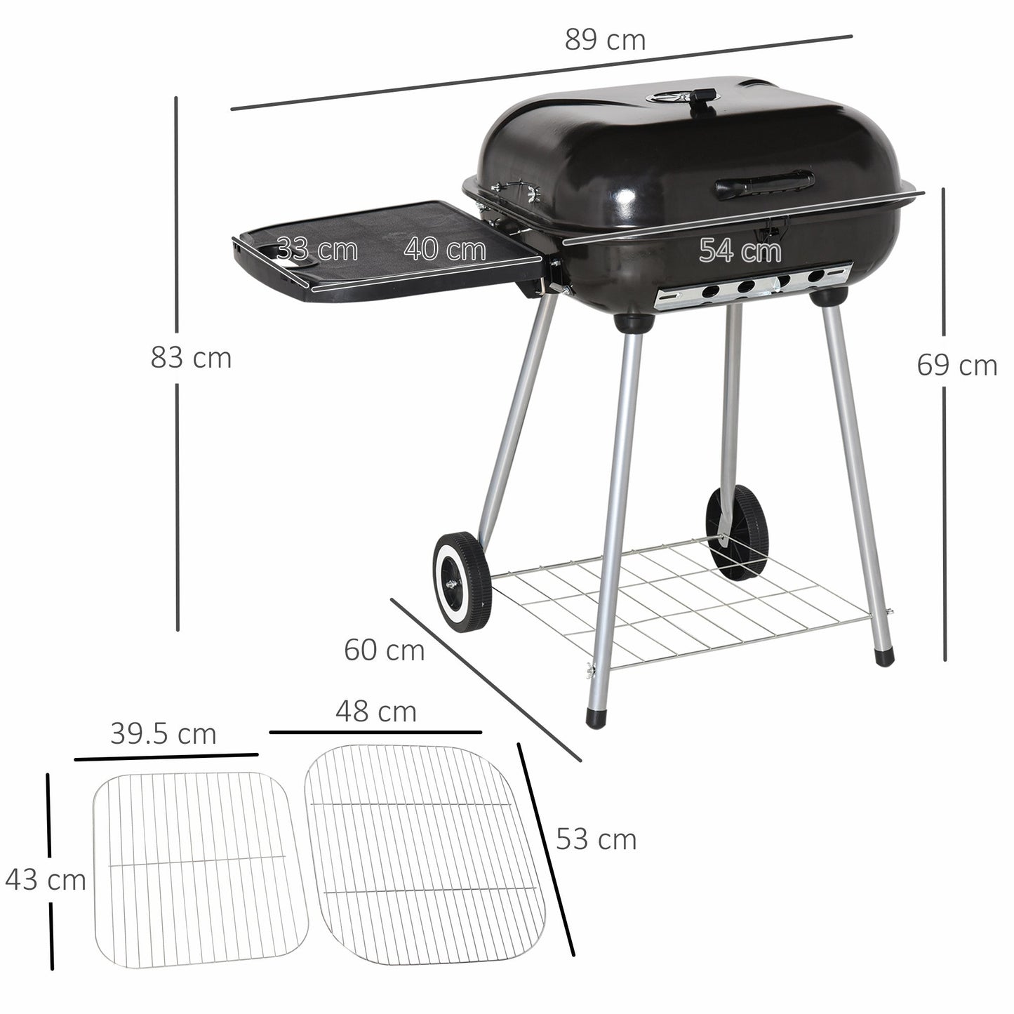 Outsunny portable charcoal grill with wheels and bottom shelf in black enamel on Tampa Home & Garden Store