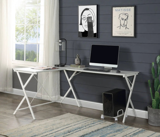 Dazenus computer desk by Unique Piece Furniture with white X-frame legs in a modern office on Tampa Home & Garden Store