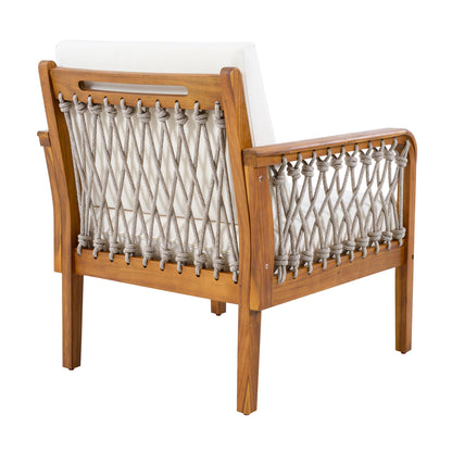 Outdoor Acacia Wood Club Chair With Rope Set of 2