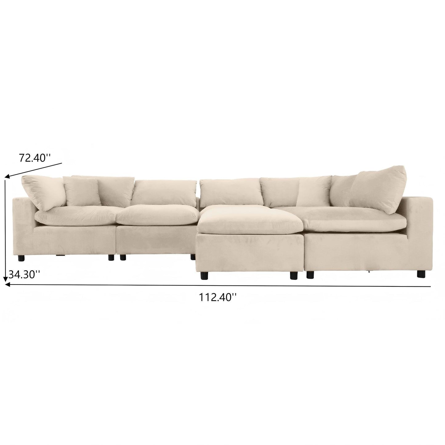 Hayward ivory modular sectional sofa by HouseOfZazla with plush cushions on Tampa Home & Garden Store