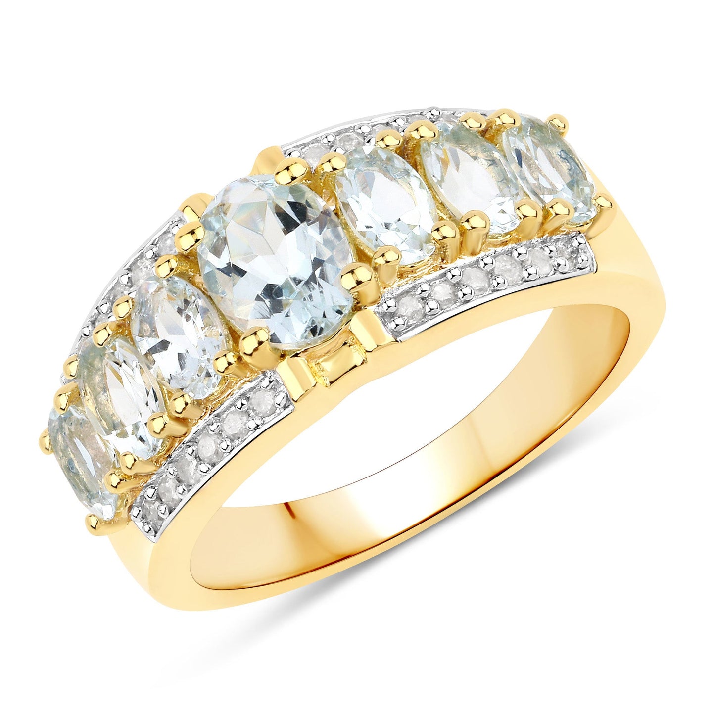 Aquamarine and white diamond ring, 1.93ct, two-tone gold band with prong-set stones on Tampa Home & Garden Store