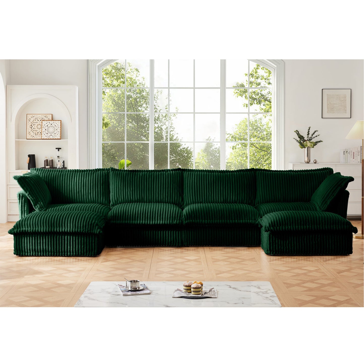 Soft Corduroy Slipcovered U Shape Sectional Sofa