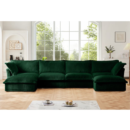 Soft Corduroy Slipcovered U Shape Sectional Sofa