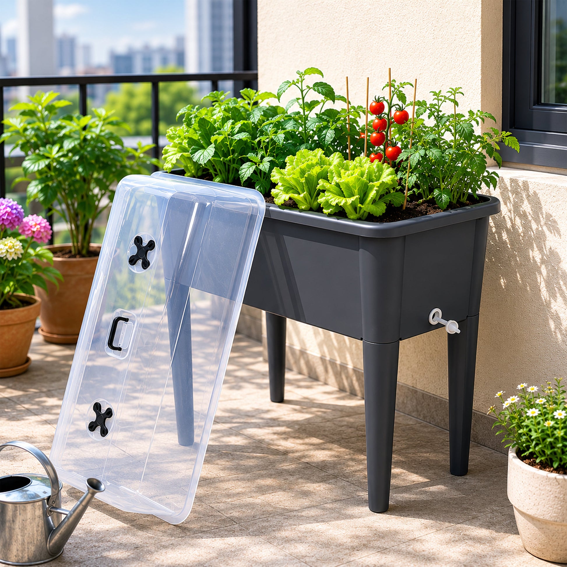 2 Piece Raised Garden Bed with Ventilated Lid gray plastic planter by HouseOfZazla on Tampa Home & Garden Store