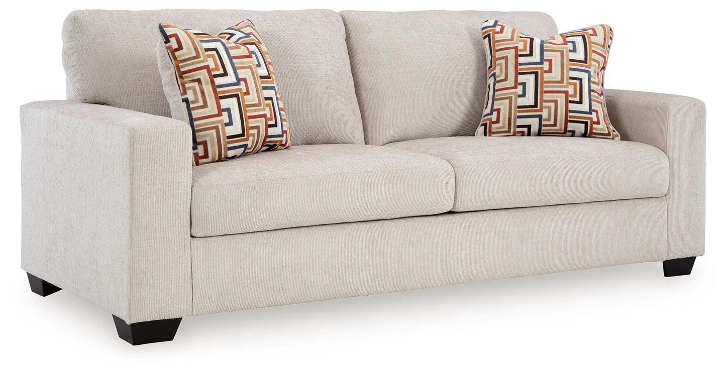 Aviemore sofa beige textured fabric with two geometric pillows by Unique Piece Furniture on Tampa Home & Garden Store