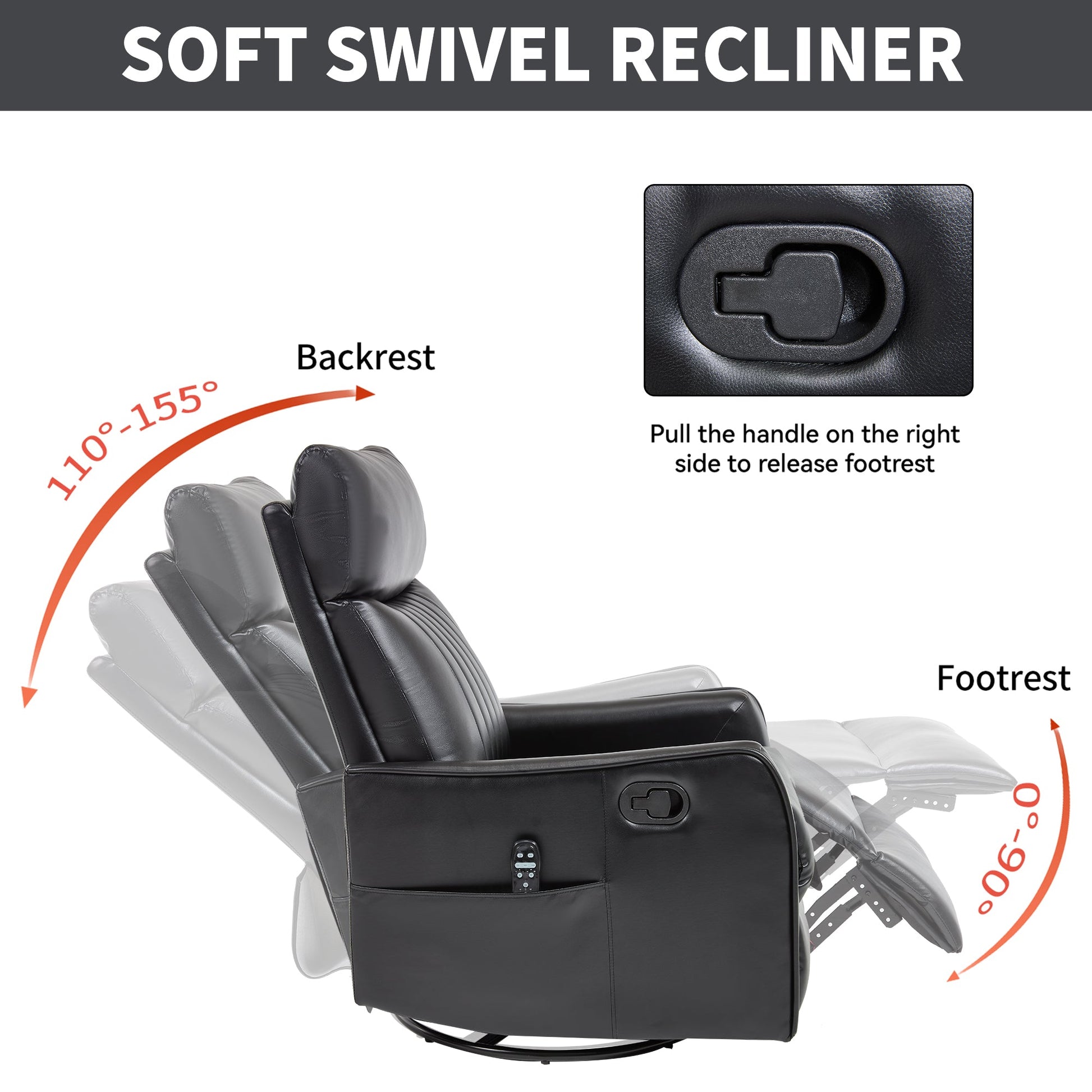 Black faux leather heat massage manual recliner chair with footrest by HouseOfZazla on Tampa Home & Garden Store
