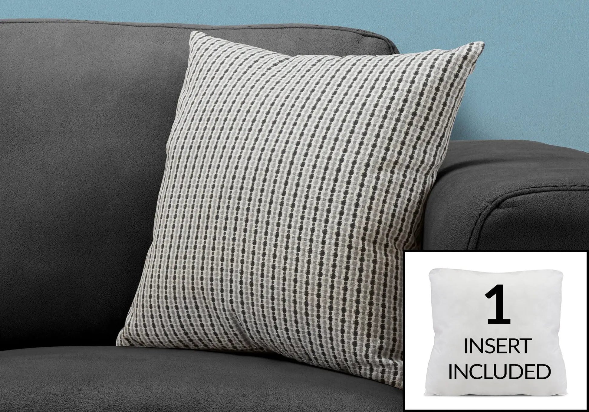 Square decorative throw pillow, gray with striped pattern, insert included, hypoallergenic on Tampa Home & Garden Store