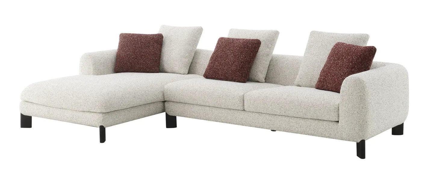 Mardi Tweed Sectional Sofa with 3 pillows in maroon and beige by Unique Piece Furniture on Tampa Home & Garden Store