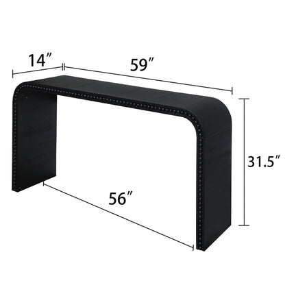 Waterfall Console Table black wood finish with seamless curved edge and nailhead trim by HouseOfZazla on Tampa Home & Garden Store