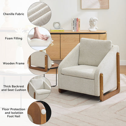 Modern upholstered armchair by HouseOfZazla in light gray chenille with wooden frame on Tampa Home & Garden Store