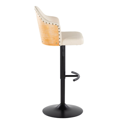 Barstool set with cream upholstery, wood side panel, black pedestal base HouseOfZazla on Tampa Home & Garden Store