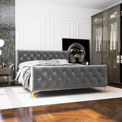 Elegant Design Upholstered Bed with solid wood frame in dark gray, chic bedroom centerpiece on Tampa Home & Garden Store