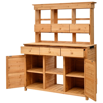 TOPMAX 65.7'' Tall Garden Potting Bench Hutch, natural pine, 3 drawers, cabinets HouseOfZazla on Tampa Home & Garden Store