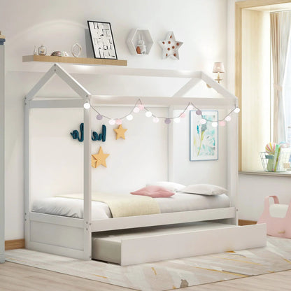 House Bed With Trundle In Twin Size White