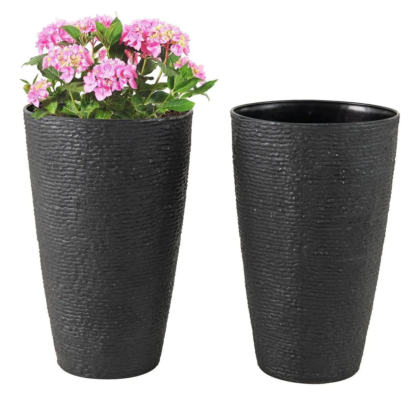21 Inch Tall Round Plastic Planters Set of 2
