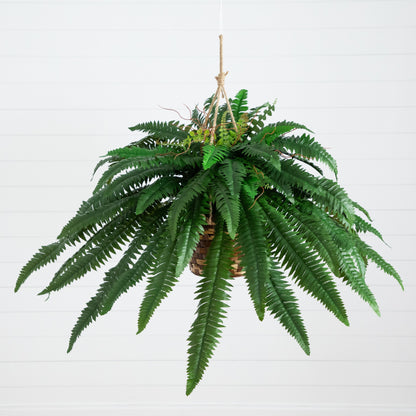 22" Artificial Large Boston Fern Hanging Basket" - Tampa Home & Garden Store