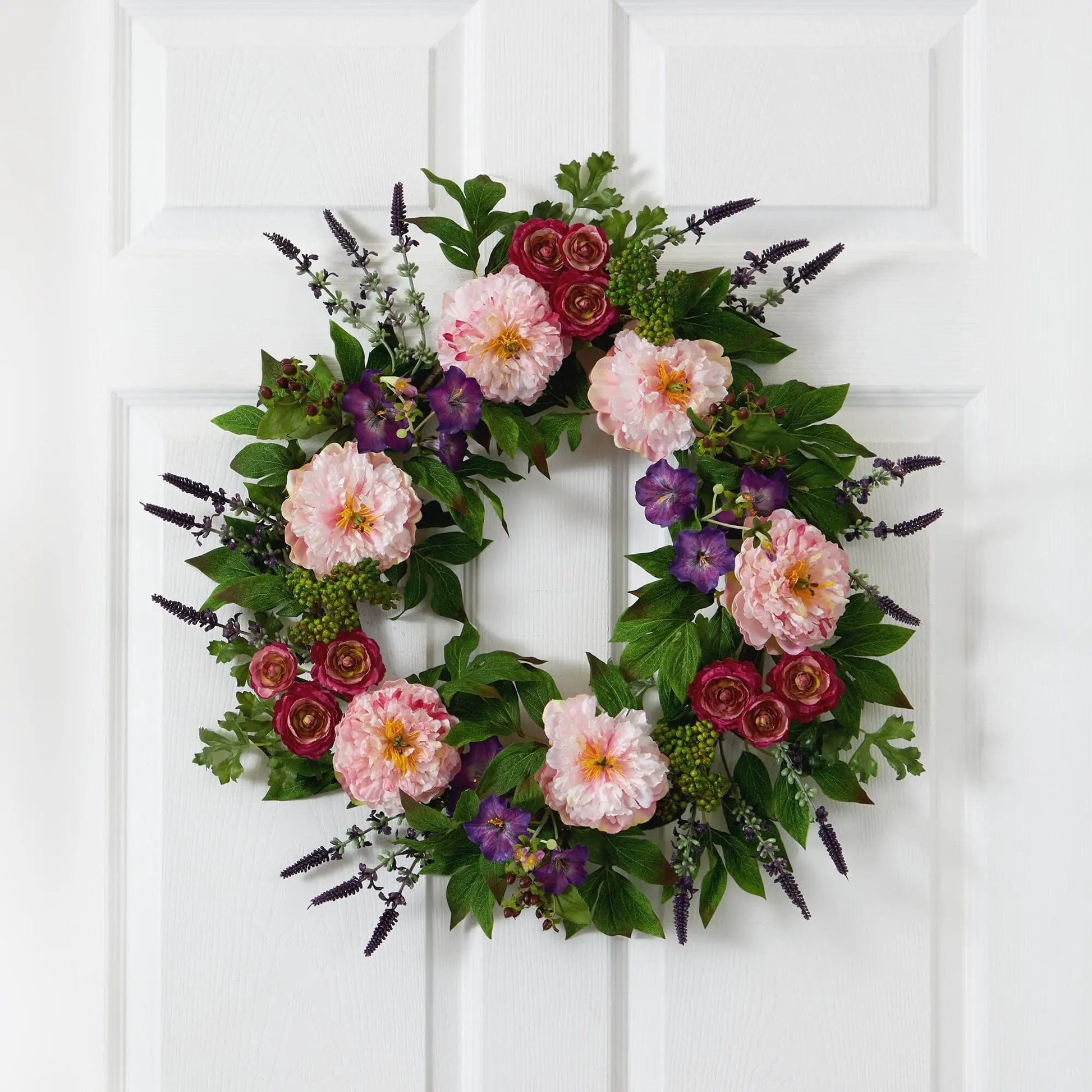 22” Assorted Peony Artificial Wreath - Tampa Home & Garden Store