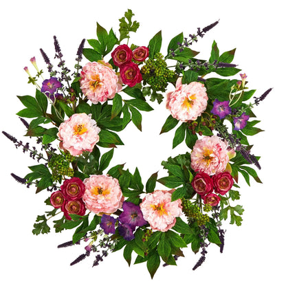 22” Assorted Peony Artificial Wreath - Tampa Home & Garden Store