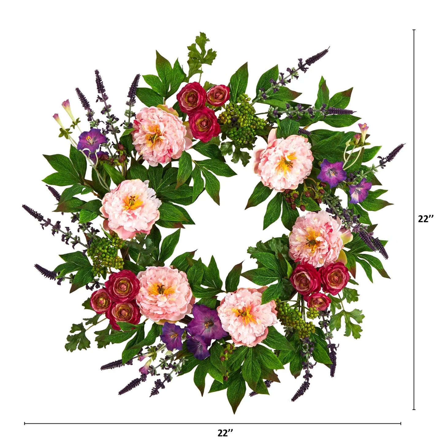 22” Assorted Peony Artificial Wreath - Tampa Home & Garden Store