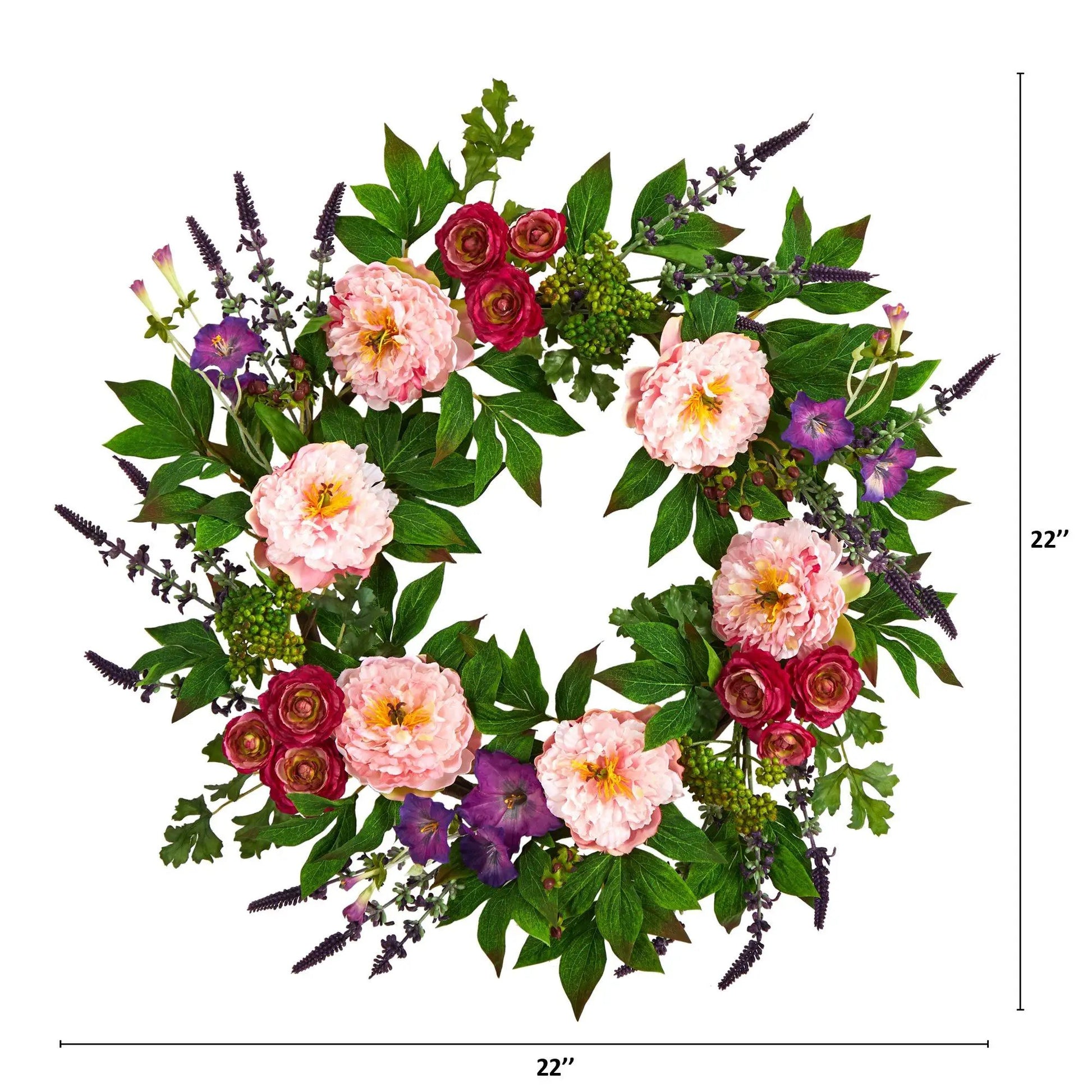 22” Assorted Peony Artificial Wreath - Tampa Home & Garden Store