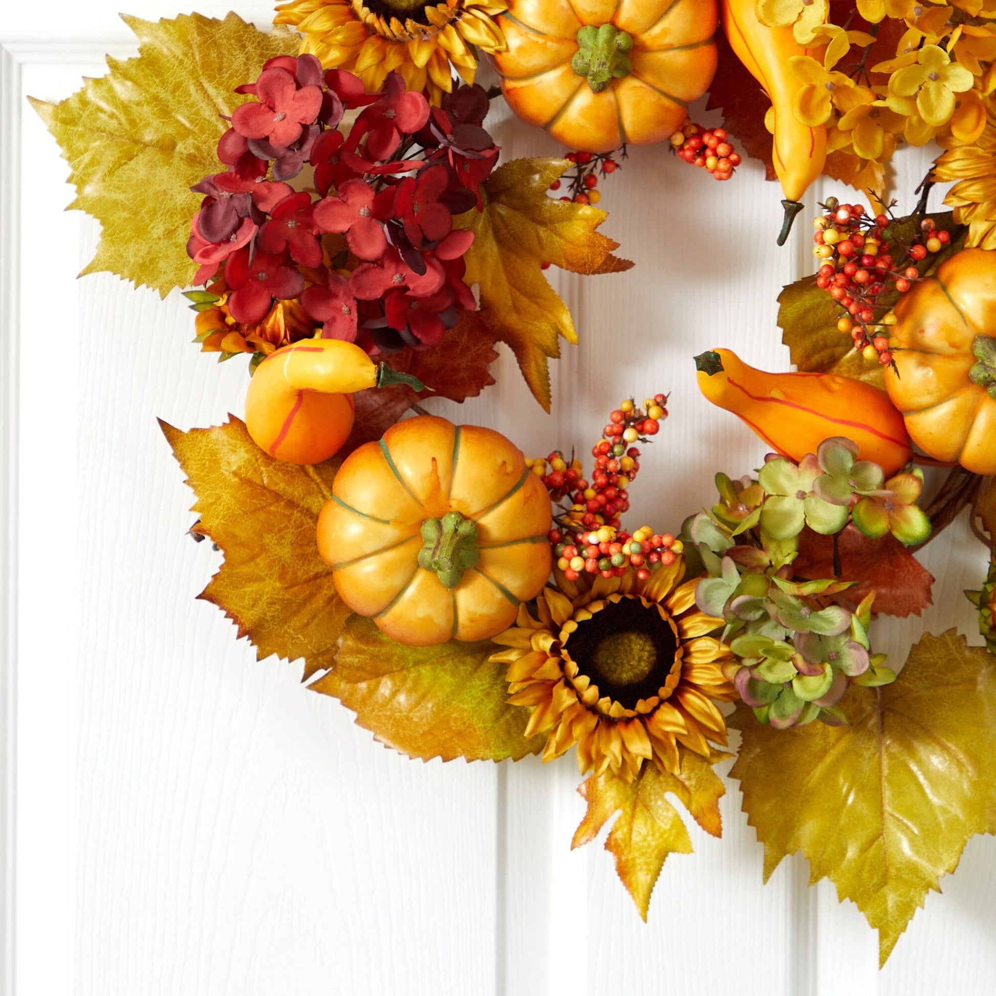 22” Autumn Hydrangea, Pumpkin and Sunflower Artificial Fall Wreath - Tampa Home & Garden Store