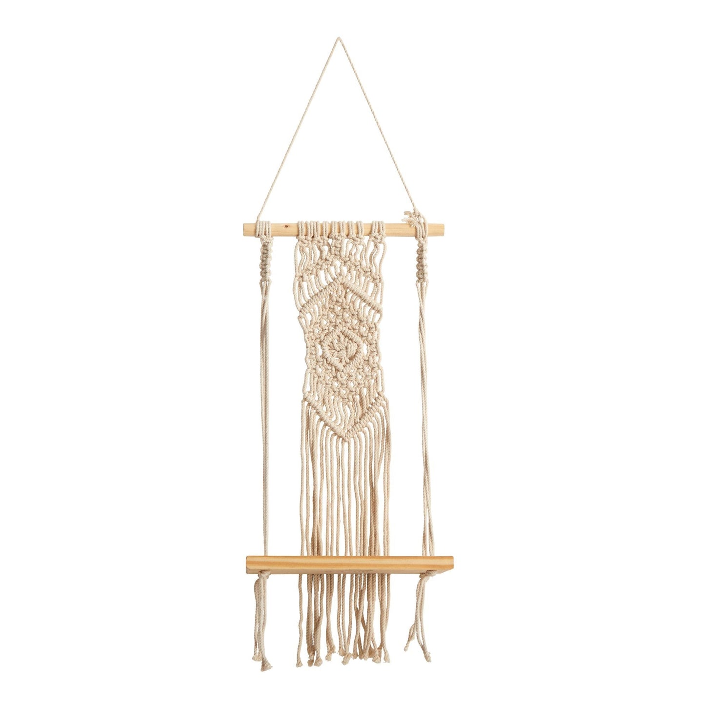 22” Boho Chic Wood Macrame Shelf with Diamond Weave - Tampa Home & Garden Store
