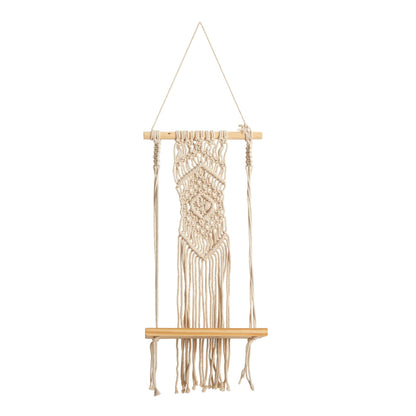 22” Boho Chic Wood Macrame Shelf with Diamond Weave - Tampa Home & Garden Store