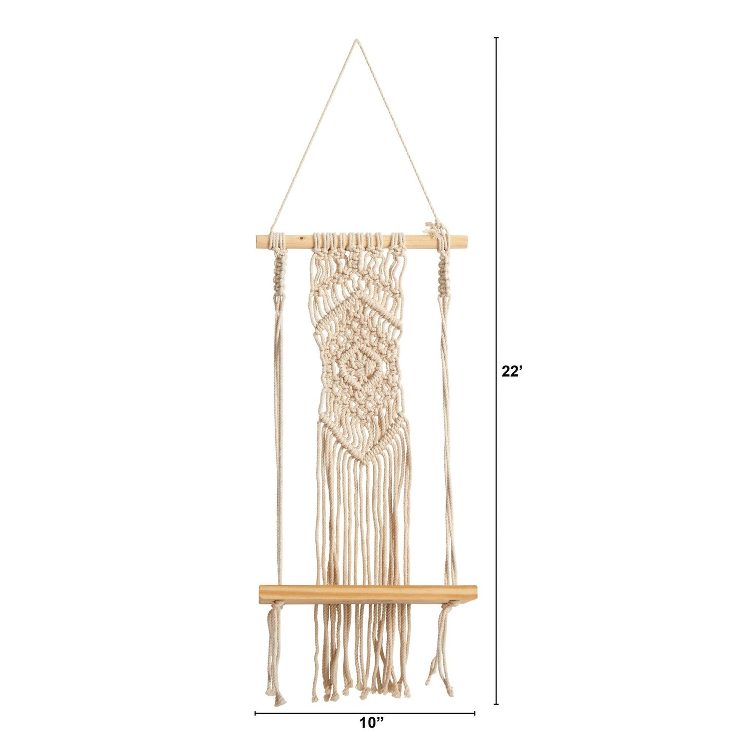 22” Boho Chic Wood Macrame Shelf with Diamond Weave - Tampa Home & Garden Store