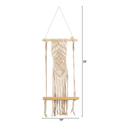 22” Boho Chic Wood Macrame Shelf with Diamond Weave - Tampa Home & Garden Store