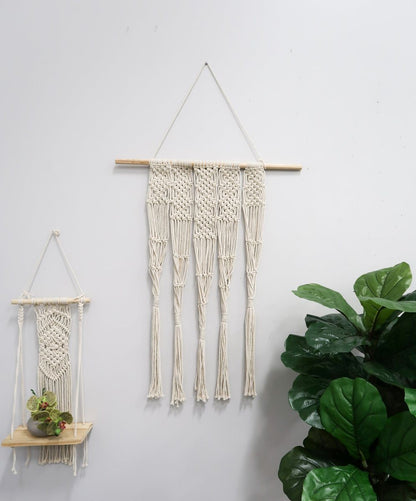 22” Boho Chic Wood Macrame Shelf with Diamond Weave - Tampa Home & Garden Store