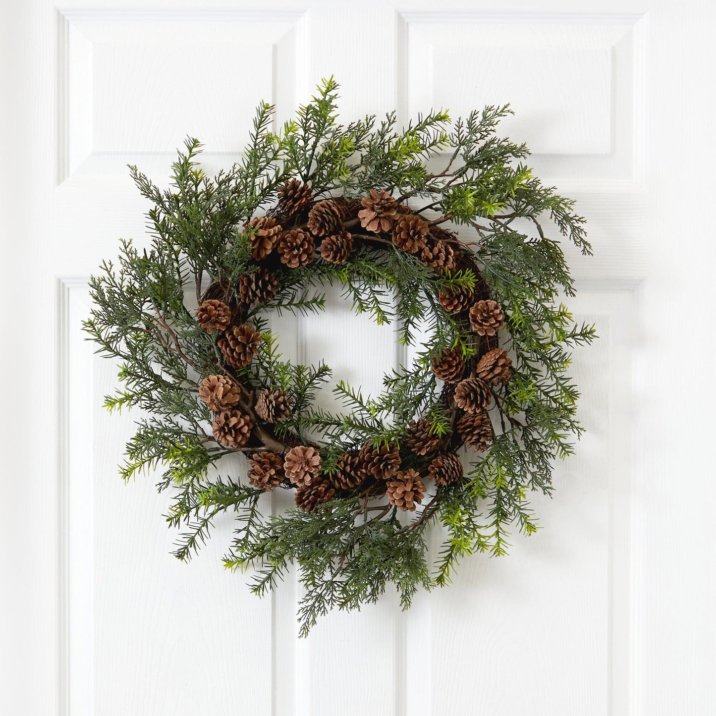 22” Cedar, Grass and Pine Cone Artificial Wreath UV Resistant (Indoor/Outdoor) - Tampa Home & Garden Store