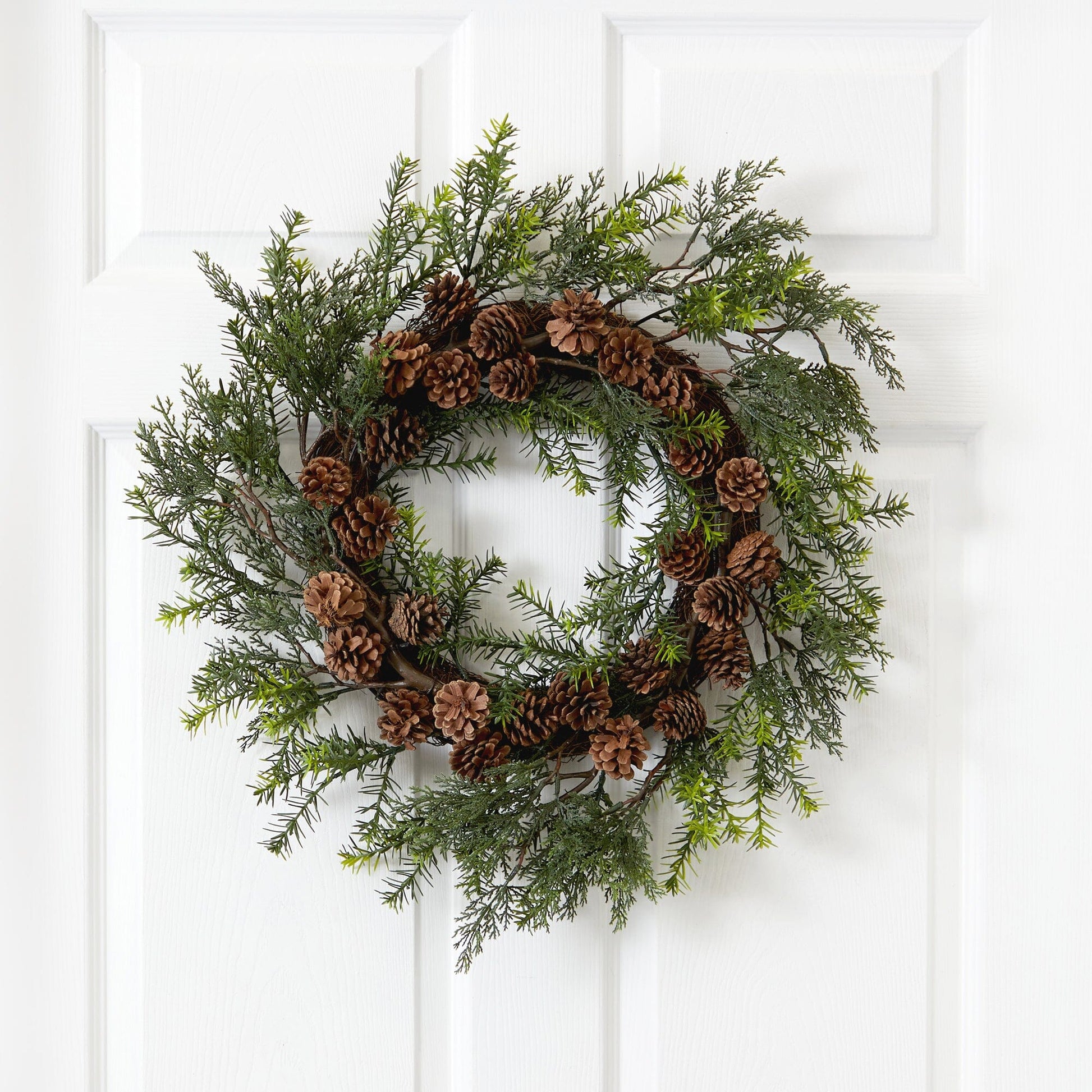 22” Cedar, Grass and Pine Cone Artificial Wreath UV Resistant (Indoor/Outdoor) - Tampa Home & Garden Store