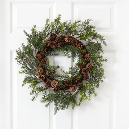 22” Cedar, Grass and Pine Cone Artificial Wreath UV Resistant (Indoor/Outdoor) - Tampa Home & Garden Store