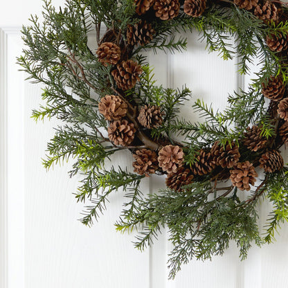 22” Cedar, Grass and Pine Cone Artificial Wreath UV Resistant (Indoor/Outdoor) - Tampa Home & Garden Store