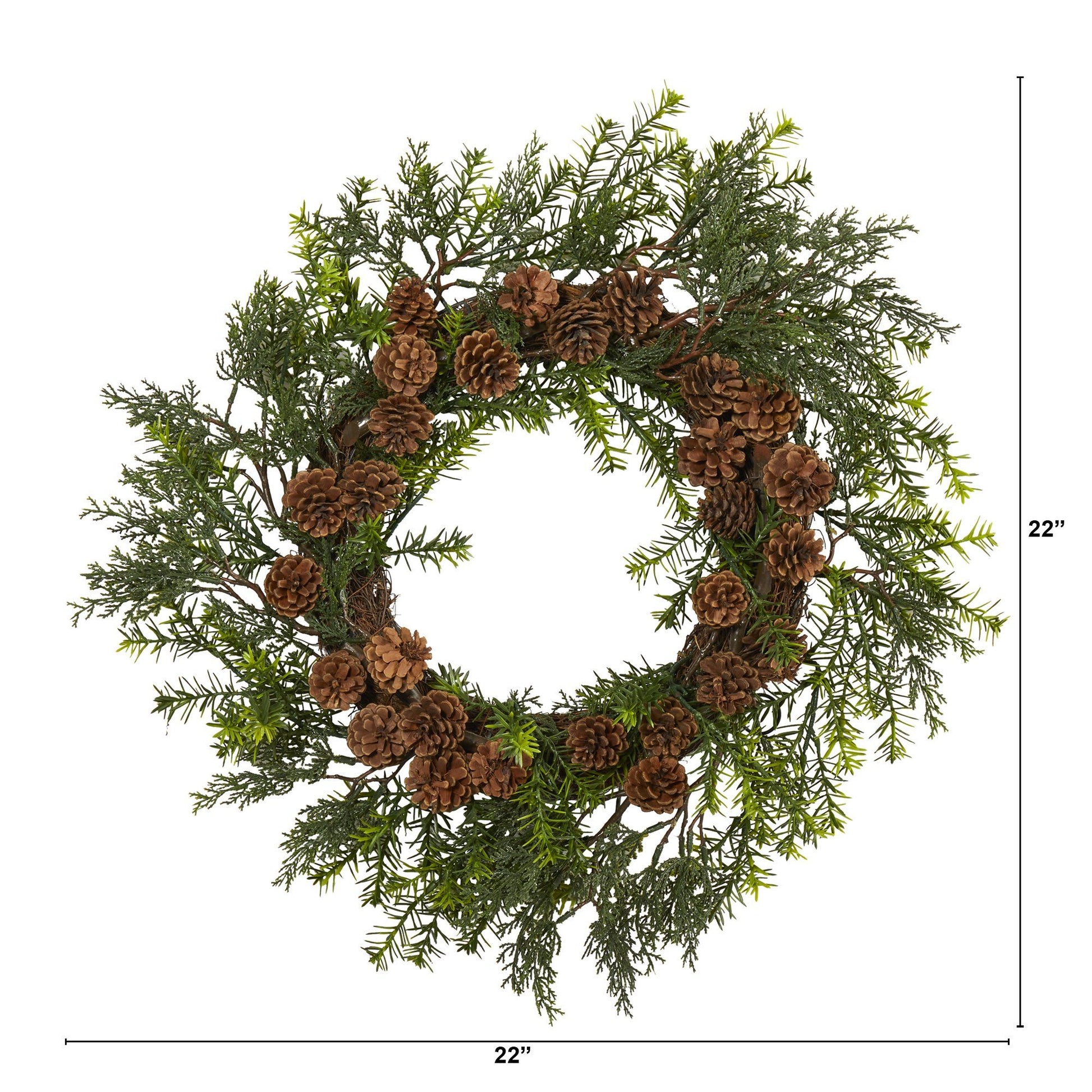 22” Cedar, Grass and Pine Cone Artificial Wreath UV Resistant (Indoor/Outdoor) - Tampa Home & Garden Store