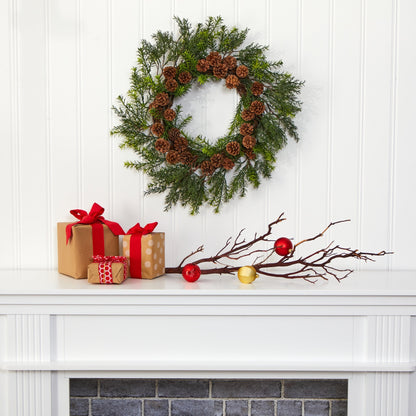 22” Cedar, Grass and Pine Cone Artificial Wreath UV Resistant (Indoor/Outdoor) - Tampa Home & Garden Store