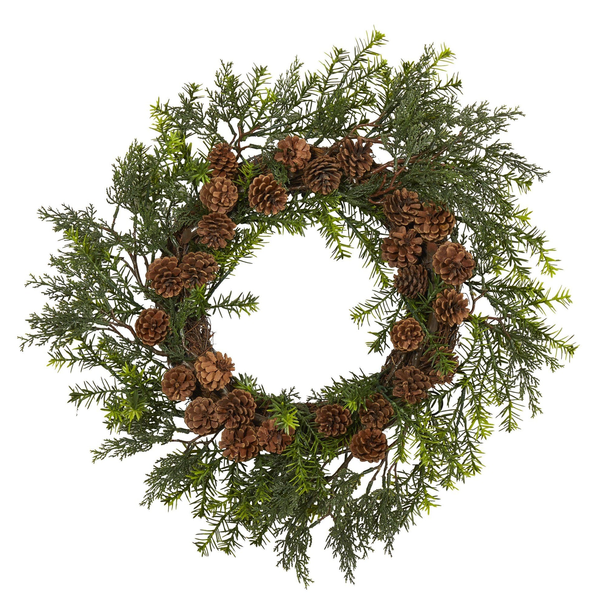 22” Cedar, Grass and Pine Cone Artificial Wreath UV Resistant (Indoor/Outdoor) - Tampa Home & Garden Store