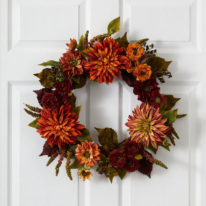 22” Dahlia & Mum Wreath - Autumn Beauty - Tampa Home & Garden Store
