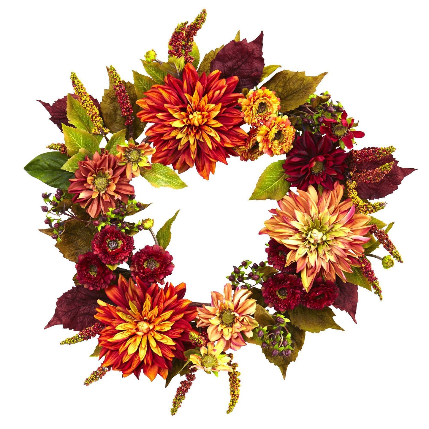 22” Dahlia & Mum Wreath - Autumn Beauty - Tampa Home & Garden Store