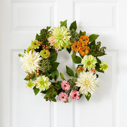 22” Dahlia & Mum Wreath - Spring Vibe - Tampa Home & Garden Store