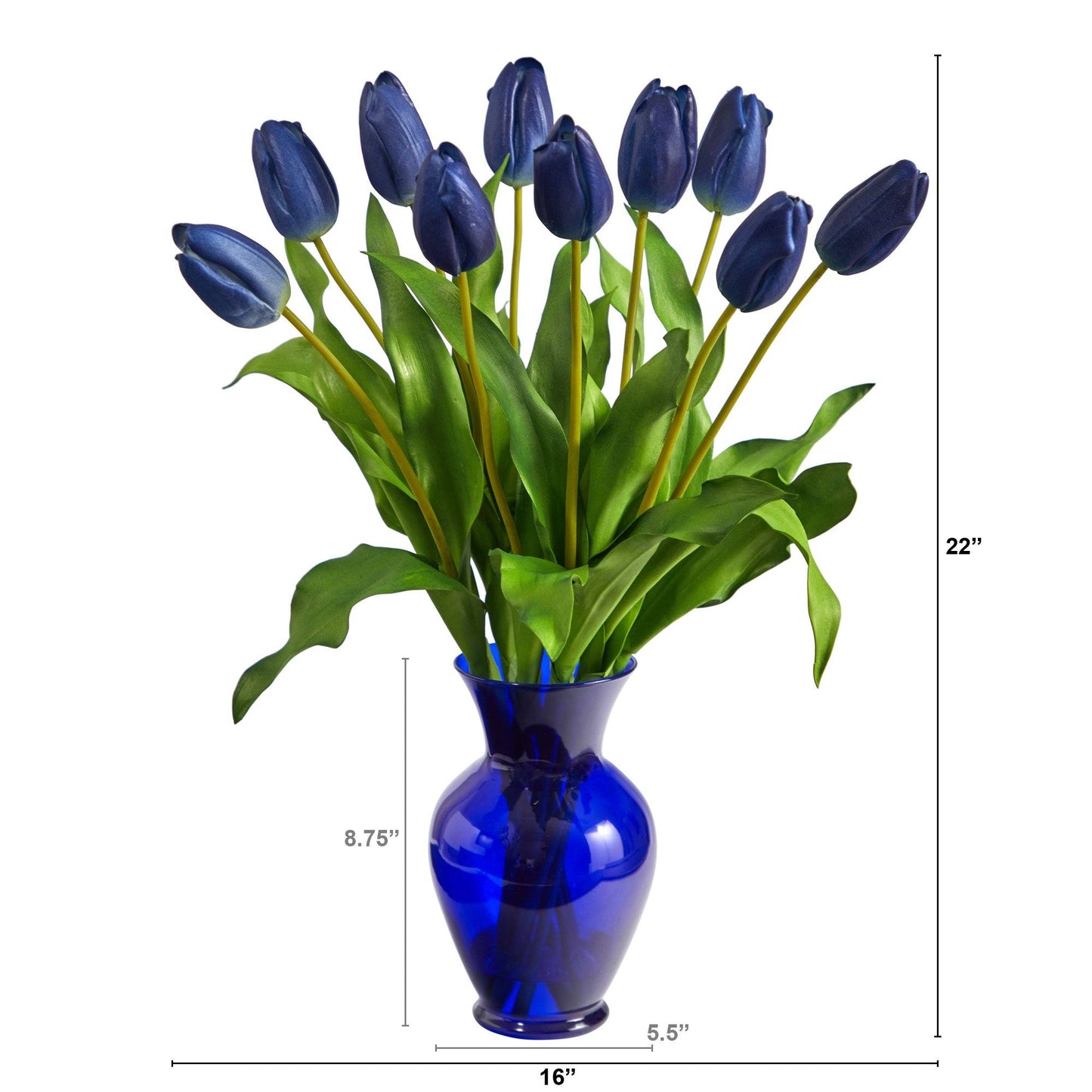 22” Dutch Tulip Artificial Arrangement in Blue Colored Vase - Tampa Home & Garden Store