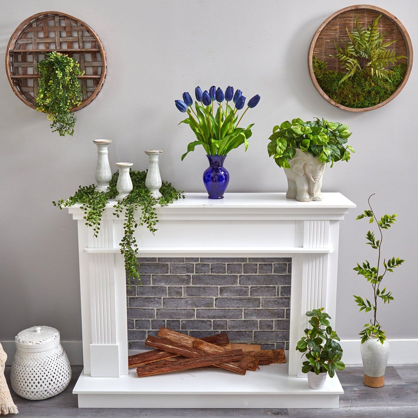 22” Dutch Tulip Artificial Arrangement in Blue Colored Vase - Tampa Home & Garden Store