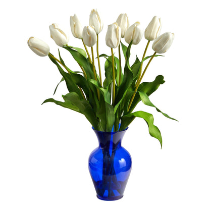 22” Dutch Tulip Artificial Arrangement in Blue Colored Vase - Tampa Home & Garden Store