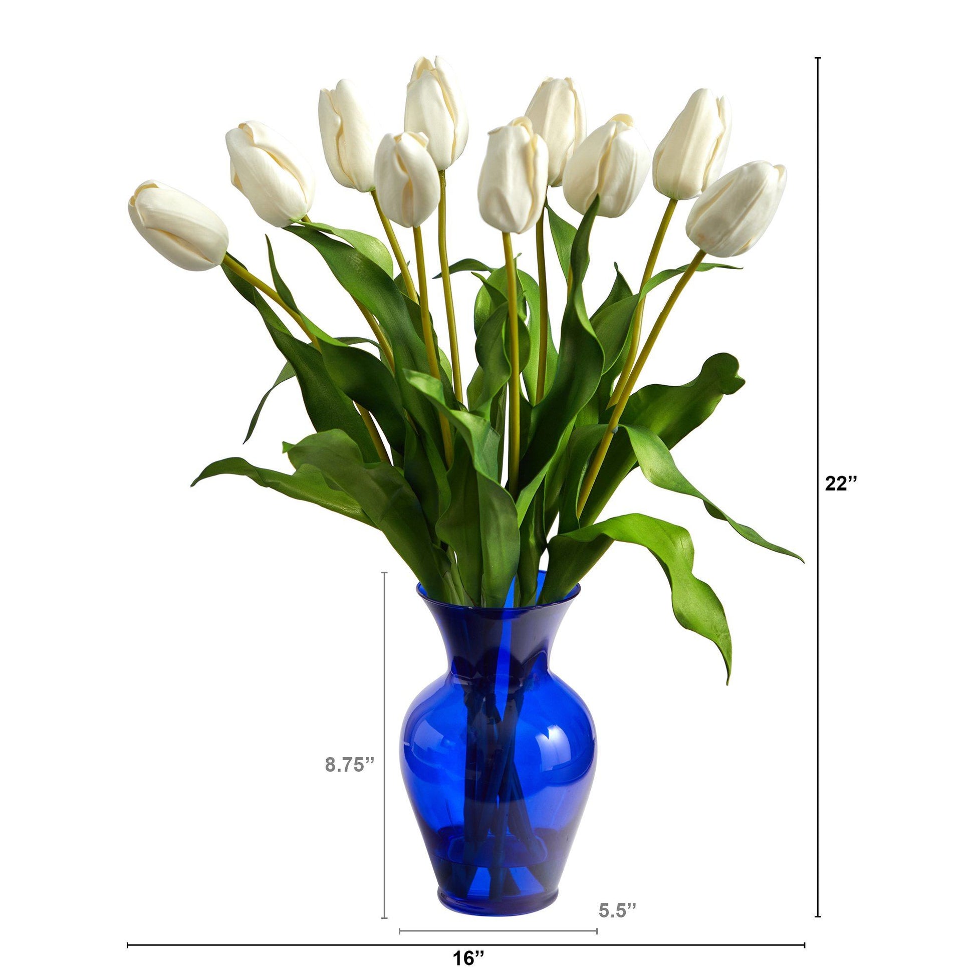 22” Dutch Tulip Artificial Arrangement in Blue Colored Vase - Tampa Home & Garden Store
