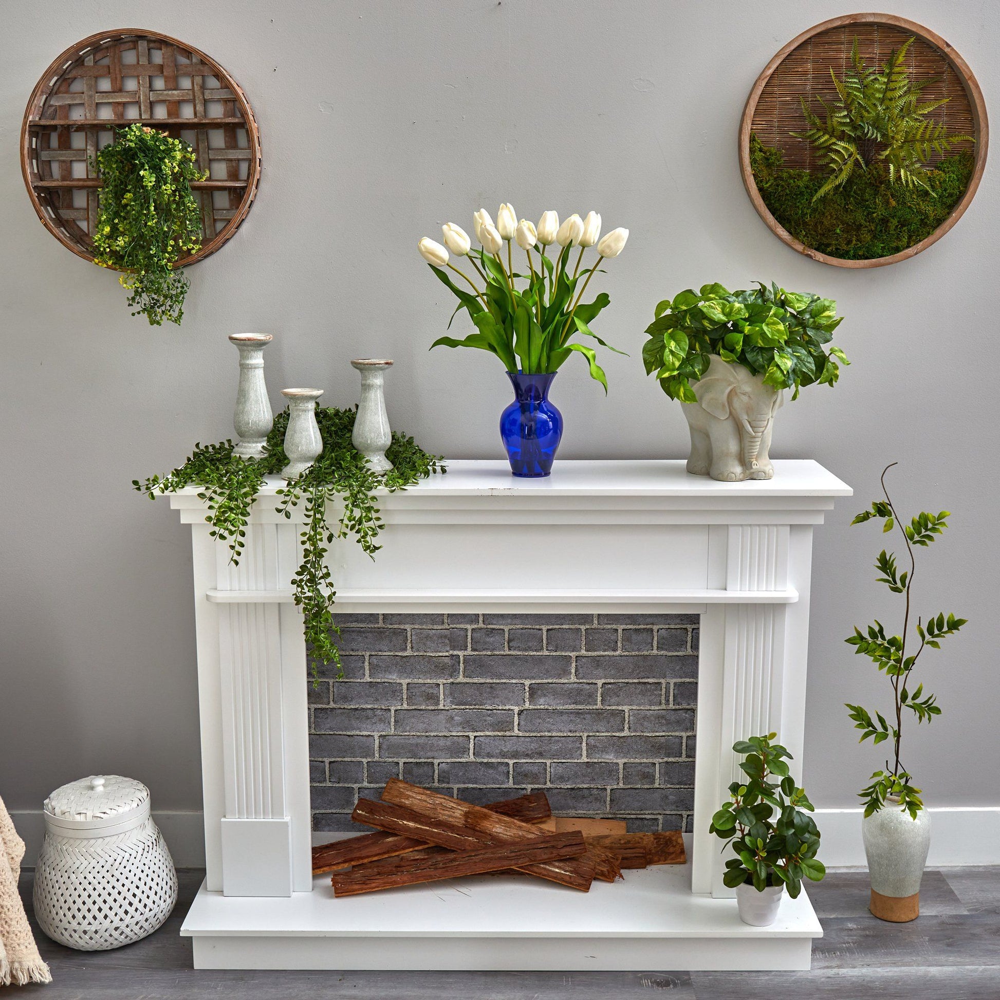 22” Dutch Tulip Artificial Arrangement in Blue Colored Vase - Tampa Home & Garden Store